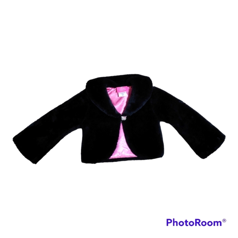Hello Kitty Princess Toddler Girl's Black Faux Fur Shrug With Pink Lining 3T